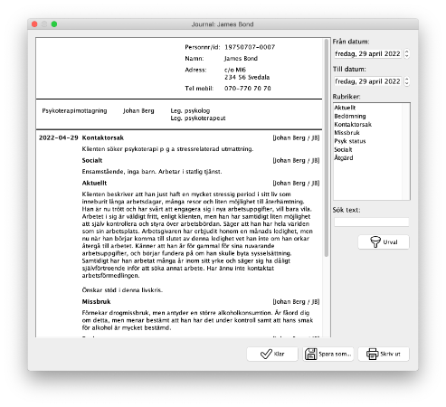 Skärmbild visa journal